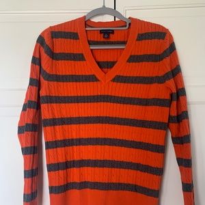 Tommy‎ Hilfiger Women's XL Orange and Grey V-neck Ribbed Sweater